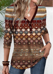 Modlily Multi Color Patchwork Tribal Print Long Sleeve T Shirt - XXL