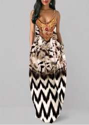 Modlily Multi Color Pocket Leopard O Shape Maxi Dress - M