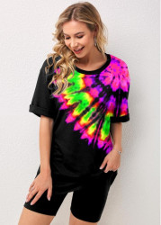 Modlily Multi Color Tie Dye Print Short Sleeve Sweatsuit Set - S