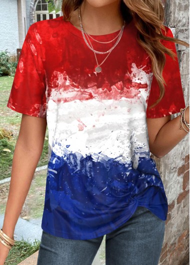 Modlily Multi Color Twist Flag Print T Shirt - M