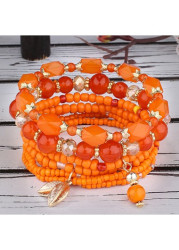 Modlily Multi-layer Orange Alloy Bohemian Crystal Bracelets - One Size