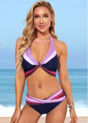 Modlily Navy Blue Color Block Tie Back Bikini Set - XL