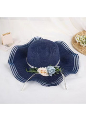 Modlily Navy Floral Design Patchwork Straw Hat - One Size