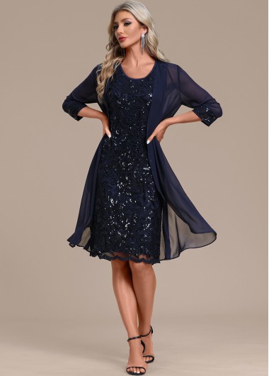 Modlily Navy Lace Sequin Shift Dress and Cardigan - S