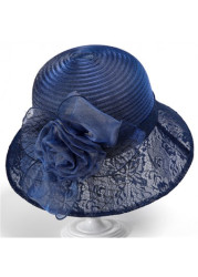 Modlily Navy Lace Stitching Floral Bucket Hat - One Size