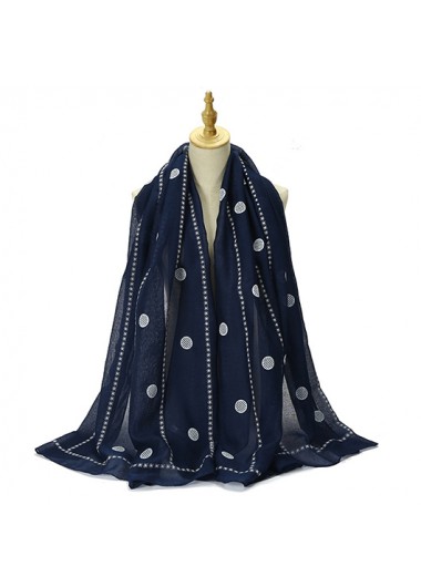 Modlily Navy Polka Dot Cotton Hemp Scarf - One Size