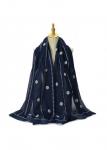 Modlily Navy Polka Dot Cotton Hemp Scarf - One Size