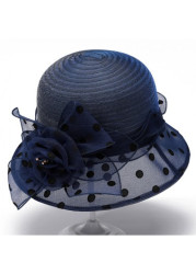 Modlily Navy Polka Dot Floral Bucket Hat - One Size