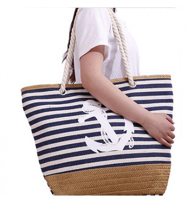 Modlily Navy Striped Open Contrast Tote Bag - One Size