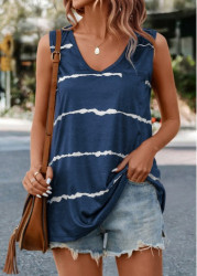 Modlily Navy Striped V Neck Tank Top - S