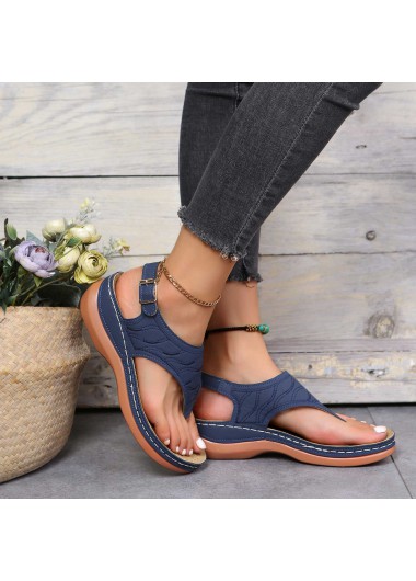 Modlily Navy Toe Post Mid Heel Sandals - 36