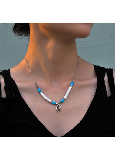 Modlily Neon Blue Shell Beaded Detail Necklace - One Size