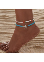 Modlily Neon Blue Starfish Polyresin Anklet Set - One Size