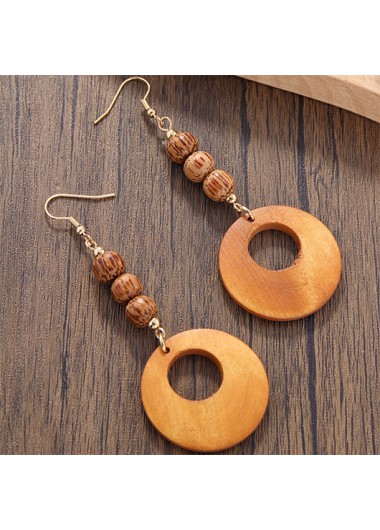 Modlily Neon Orange Round Wood Cutout Earrings - One Size