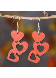 Modlily Neon Red Heart Wood Detail Earrings - One Size