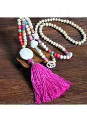 Modlily Neon Rose Red Tassel Beaded Necklace - One Size