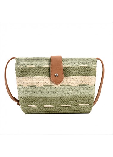 Modlily Olive Green Hasp Striped Crossbody Bag - One Size