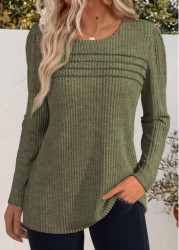 Modlily Olive Green Long Sleeve Round Neck T Shirt - S