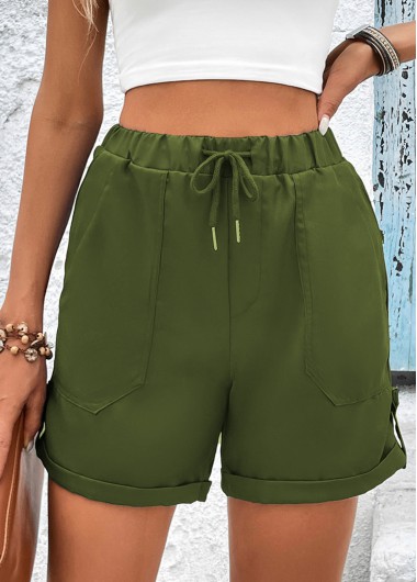 Modlily Olive Green Pocket Drawastring High Waisted Shorts - M