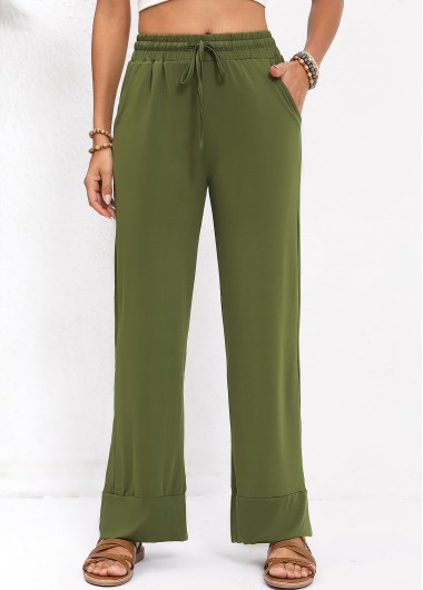 Modlily Olive Green Pocket Elastic Waist High Waisted Pants - M