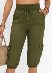 Modlily Olive Green Pocket Jogger Elastic Waist High Waisted Pants - XL