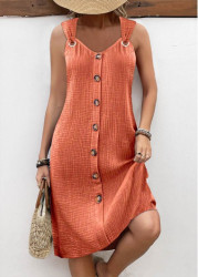 Modlily Orange Breathable A Line Sleeveless V Neck Dress - S