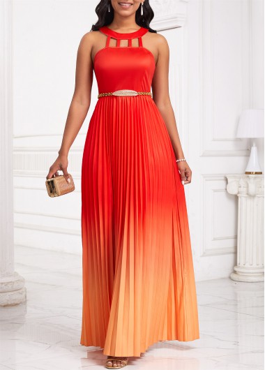 Modlily Orange Cage Neck Ombre Sleeveless Maxi Dress - XXL