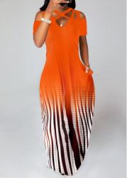 Modlily Orange Criss Cross Ombre Maxi Dress - S