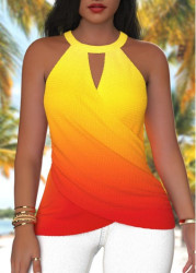 Modlily Orange Cut Out Ombre Sleeveless Round Neck Tank Top - M