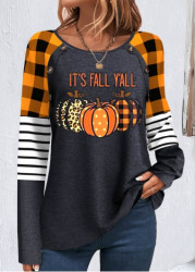 Modlily Orange Patchwork Halloween Print Long Sleeve Sweatshirt - S