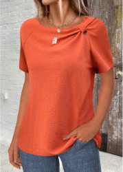 Modlily Orange Patchwork Short Sleeve Round Neck T Shirt - S