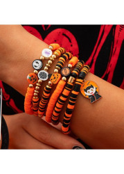 Modlily Orange Pumpkin Polymer Clay Halloween Bracelet Set - One Size