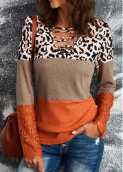 Modlily Orange Twist Leopard Long Sleeve T Shirt - S