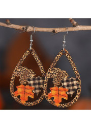 Modlily Orange Wood Leopard Water Drop Earrings - One Size