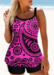 Modlily Paisley Print Purple Wide Strap Tankini Set - S