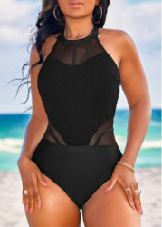 Modlily Patchwork Cutout Black One Piece Swimwear - XXL