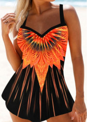 Modlily Patchwork Floral Print Orange Tankini Set - M