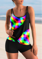 Modlily Patchwork Mid Waisted Dazzle Colorful Print Tankini Set - S