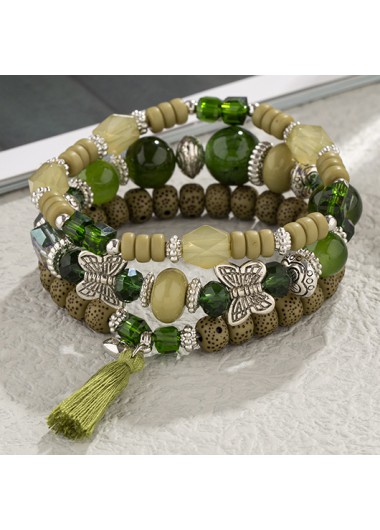 Modlily Patchwork Olive Green Butterfly Alloy Bracelets - One Size