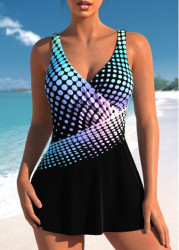 Modlily Patchwork Ombre Black One Piece Swimdress - M