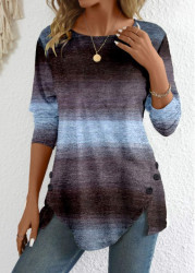 Modlily Patchwork Ombre Long Sleeve Round Neck T Shirt - M