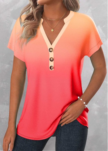 Modlily Peach Red Button Ombre Sleeveless T Shirt - S