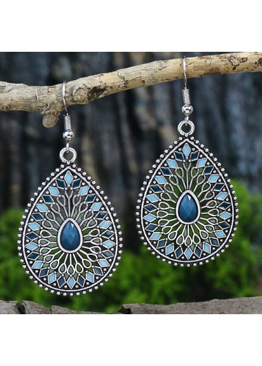 Modlily Peacock Blue Alloy Waterdrop Hollow Earrings - One Size