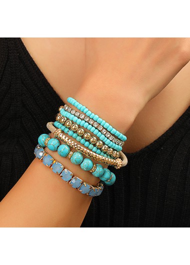 Modlily Peacock Blue Copper Beaded Bracelet Set - One Size