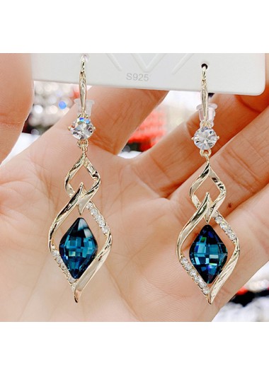 Modlily Peacock Blue Geometric Alloy Rhinestone Earrings - One Size