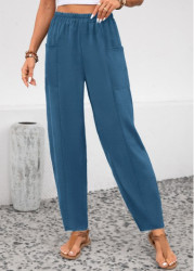 Modlily Peacock Blue Pocket Elastic Waist High Waisted Pants - S