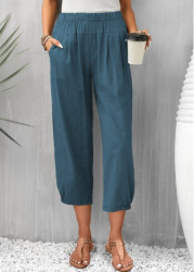 Modlily Peacock Blue Pocket Elastic Waist Pants - M