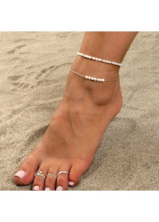 Modlily Pearl Design White Polyresin Anklet Set - One Size