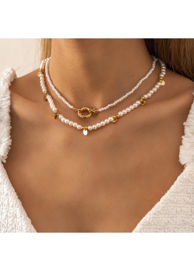 Modlily Pearl Design White Round Necklace Set - One Size