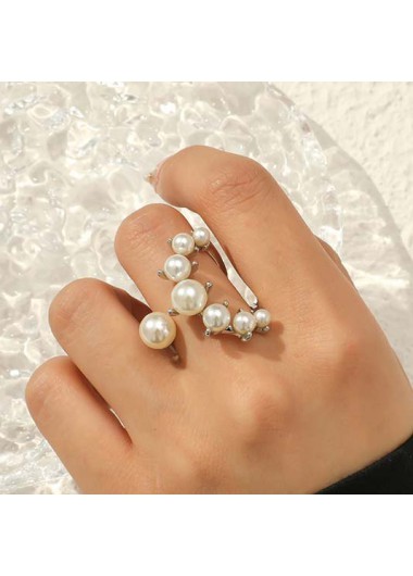 Modlily Pearl Detail Asymmetry Silvery White Ring - One Size